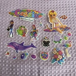 Vtg Lisa Frank Cassie Surf Ocean Dolphin Frog Panda Frog Flamingo Bubble Sticker